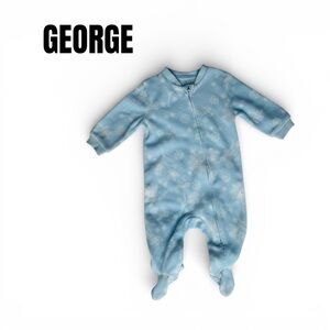 085 George Light Blue Floral Footed One-Piece